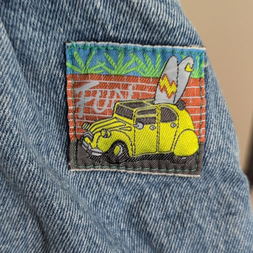 Vintage Denim Overalls With 4 colorful Patches - Picture 5 of 12